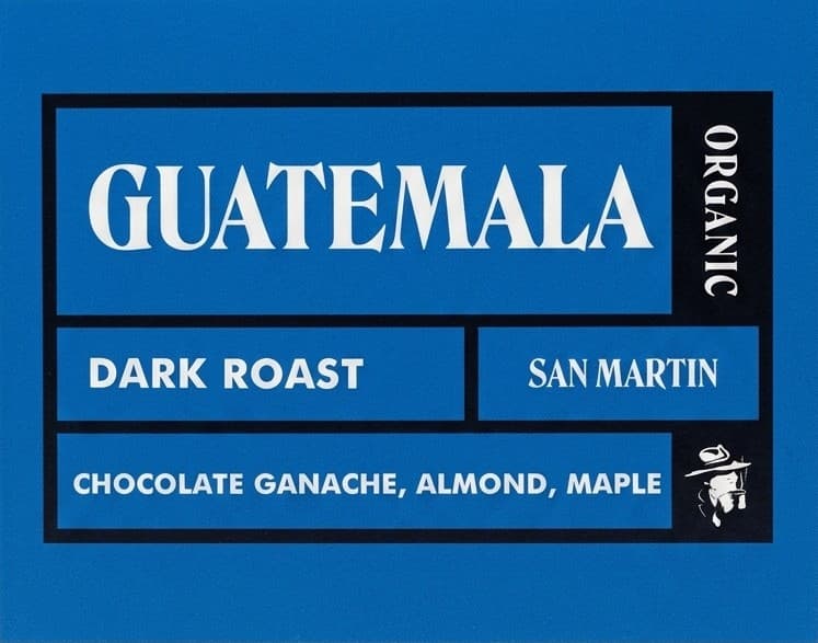 Guatemala Organic San Martín Dark Roast, Mocha Joe's coffee label